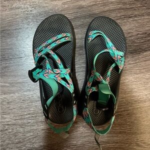 Chaco Black and Turquoise Patterned Sandals
